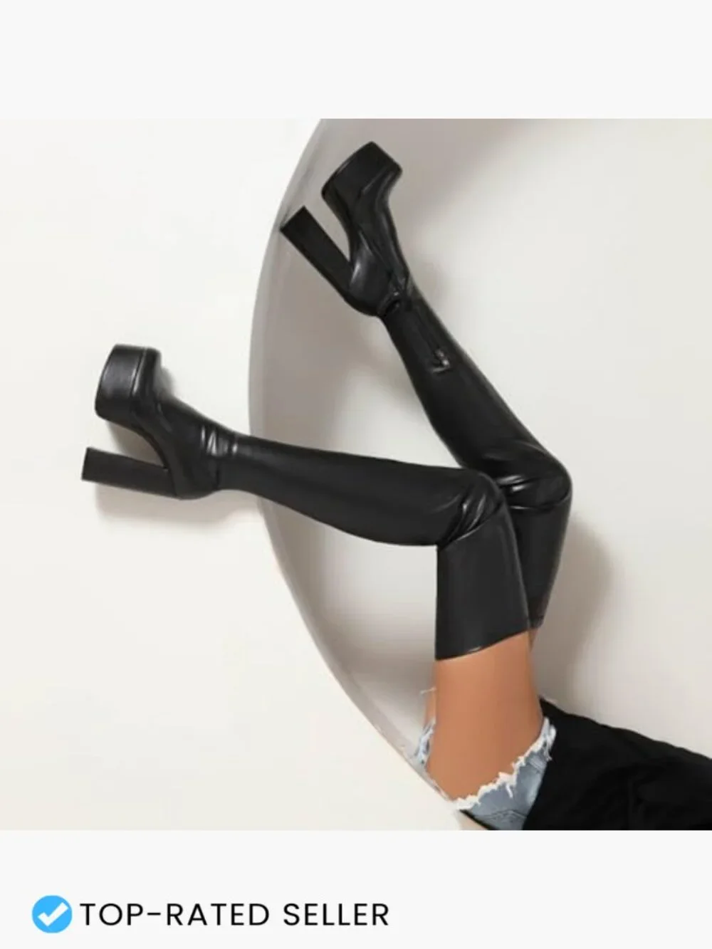 Thigh High Over-the-Knee Boots Faux Leather Stretch Block Heel Y2K Fashion